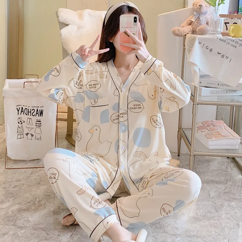 Spring, Autumn And Summer 2 Piece Nursing Clothes Loose Monthly Clothes Maternity Pajamas Breastfeeding Homewear Pajamas