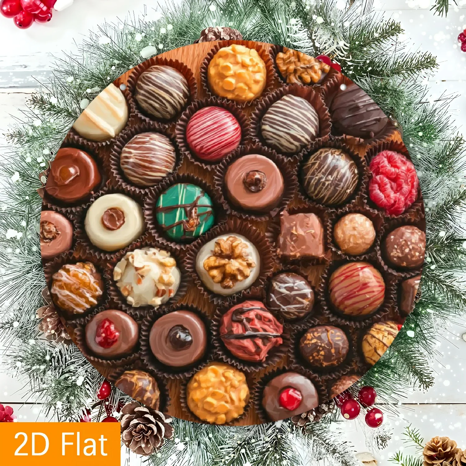 2D Flat - 1pc Vintage Chocolate-Themed Metal Wall | 8-Inch Round Iron Candy Wrapper-Style Label for Weddings, Birthdays, Candy B