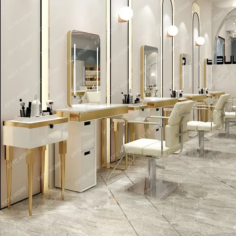 

NewBarber shop mirror table cabinet LED hair salon special hair cutting perm and dyeing table hair mirror single and doubl