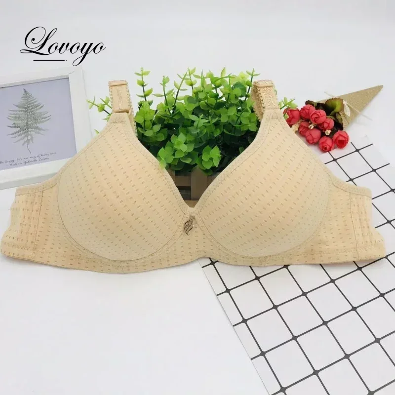 Mom\'s Steel Rimless Bra Large Soft Cotton Cups  Bamboo Charcoal Medium and Old Age Thin Cotton Bra Plus Size Elderly Underwear