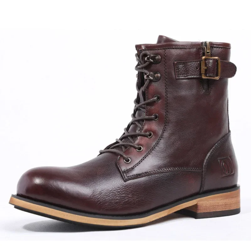 2026 Spring New Men Ankle Chelsea Boots Luxury Genuine Leather Lace-up Designer Mens Work Shoes Handmade Retro Leather Botas
