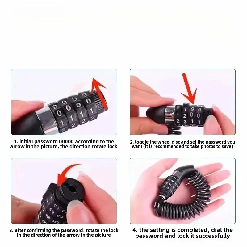 Fio antifurto de 4 dígitos para motocicleta, 1 peça, senha, capacete, corda, durável, portátil, corrente de segurança, bicicleta