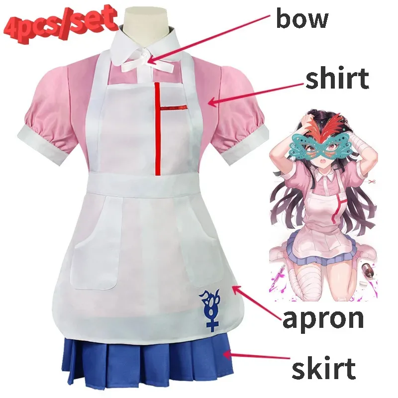 Traje de Cosplay de Anime Danganronpa Mikan Tsumiki con peluca Anime Halloween desesperación uniforme de enfermera definitivo disfraz de sirvienta para mujer