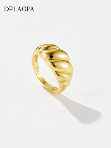 DPLAOPA 925 Sterling Silver Gold Croissant Dome Ring Women Luxury Jewelry Screw Fine Jewelry Fashion Round Wedding Jewels