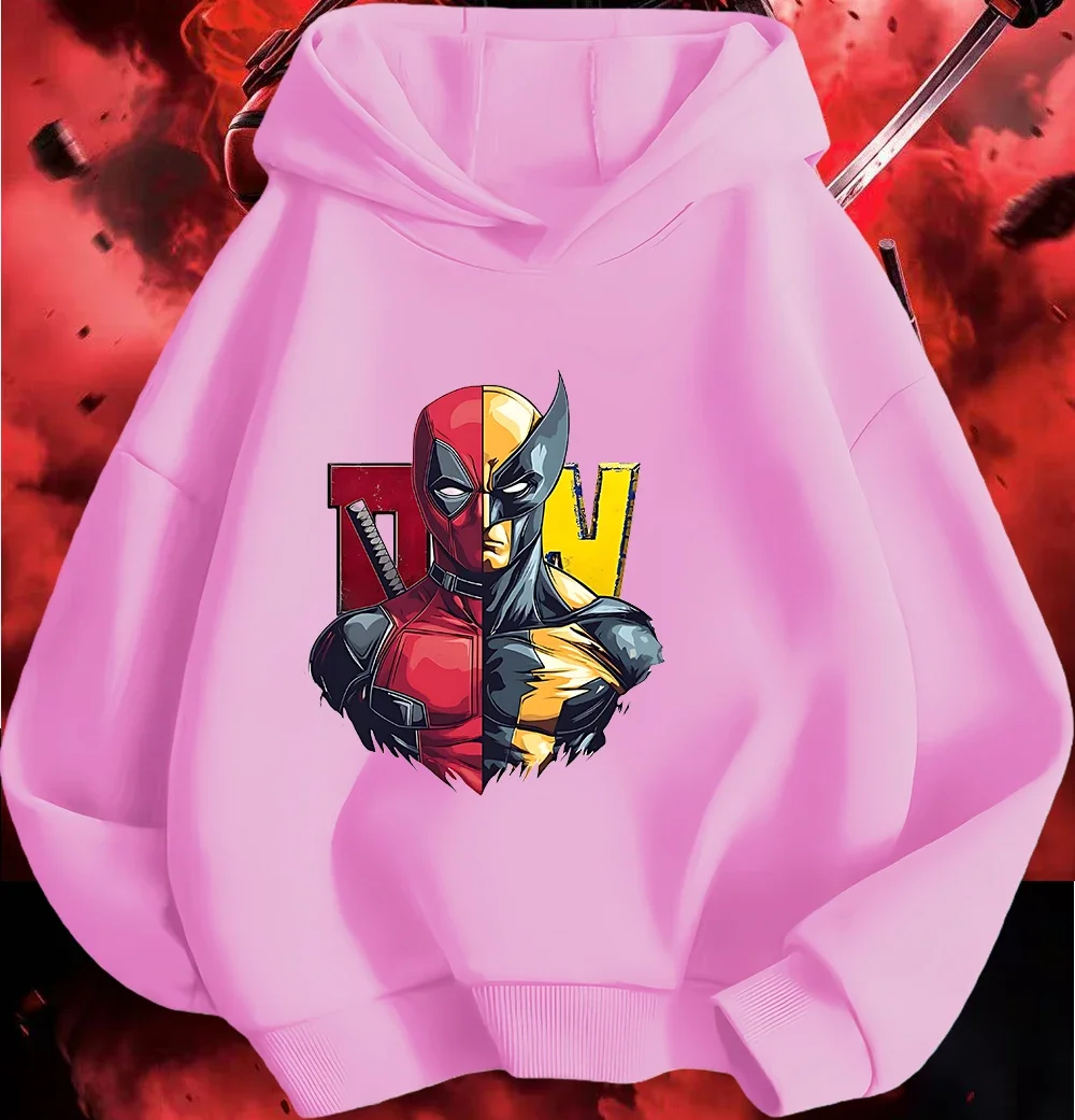 

Милая толстовка с капюшоном в стиле кавай с изображением Дэдпула, осенне-зимняя, для мальчиков и девочек 3-14 лет, с мультяшным принтом, уличная, повседневная, модная, стильная