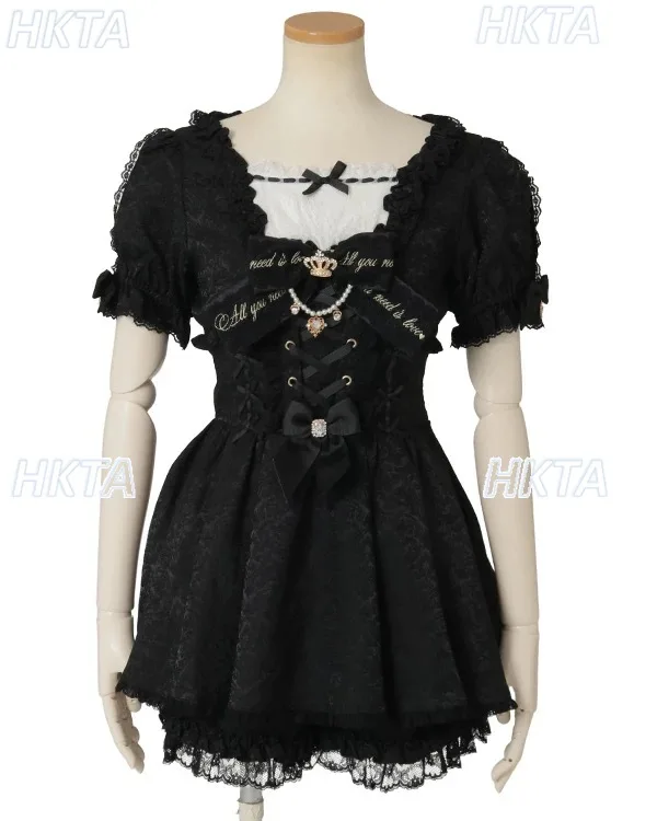 الألغام اليابانية الإنتاج الضخم الحلو لطيف لوليتا الجاكار الدانتيل فستان قصير الأكمام مجموعة تي شيرتات قصيرة للأطفال 2026 فستان صيفي جديد قطعتين مجموعة #3