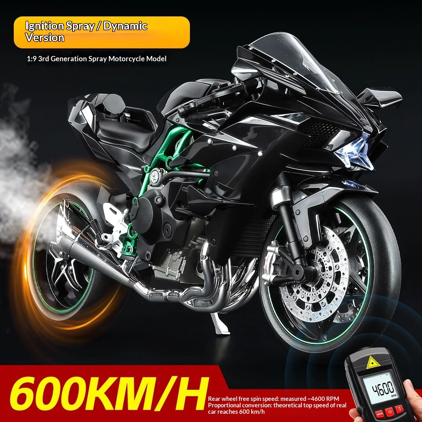 Kawasaki Ninja H2R 1:9 Motorradmodell aus Legierung mit Rauchsprüheffekt, Sammleredition, Geschenkbox für Motorradsammler – Detail 6