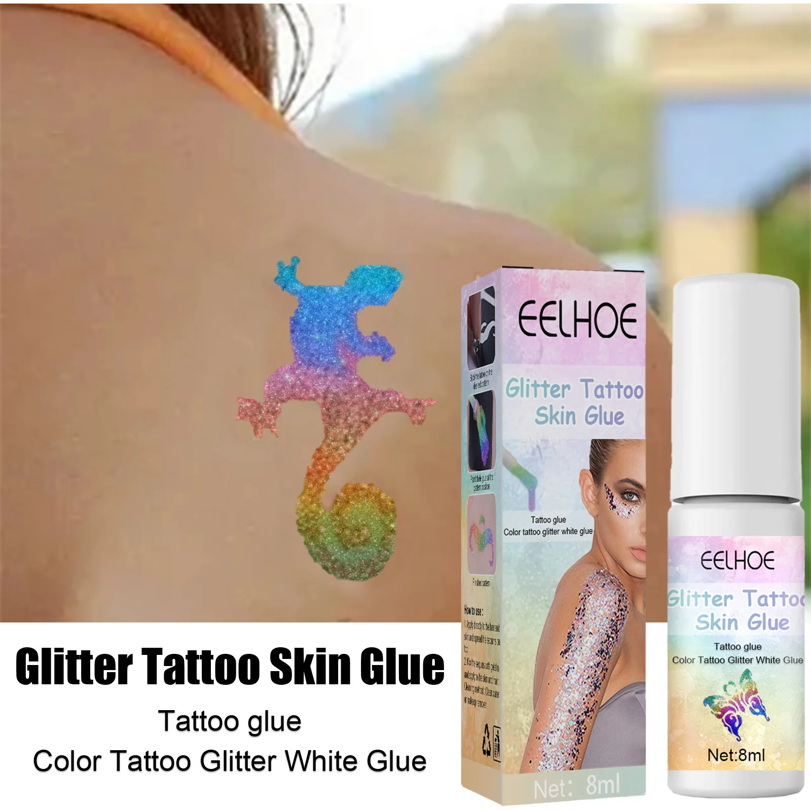 EELHOE Glitter Tattoo เจลผิวจิตรกรรมแต่งหน้าแต่งหน้า Glitter Glitter Face Body Skin Tattoo Gel