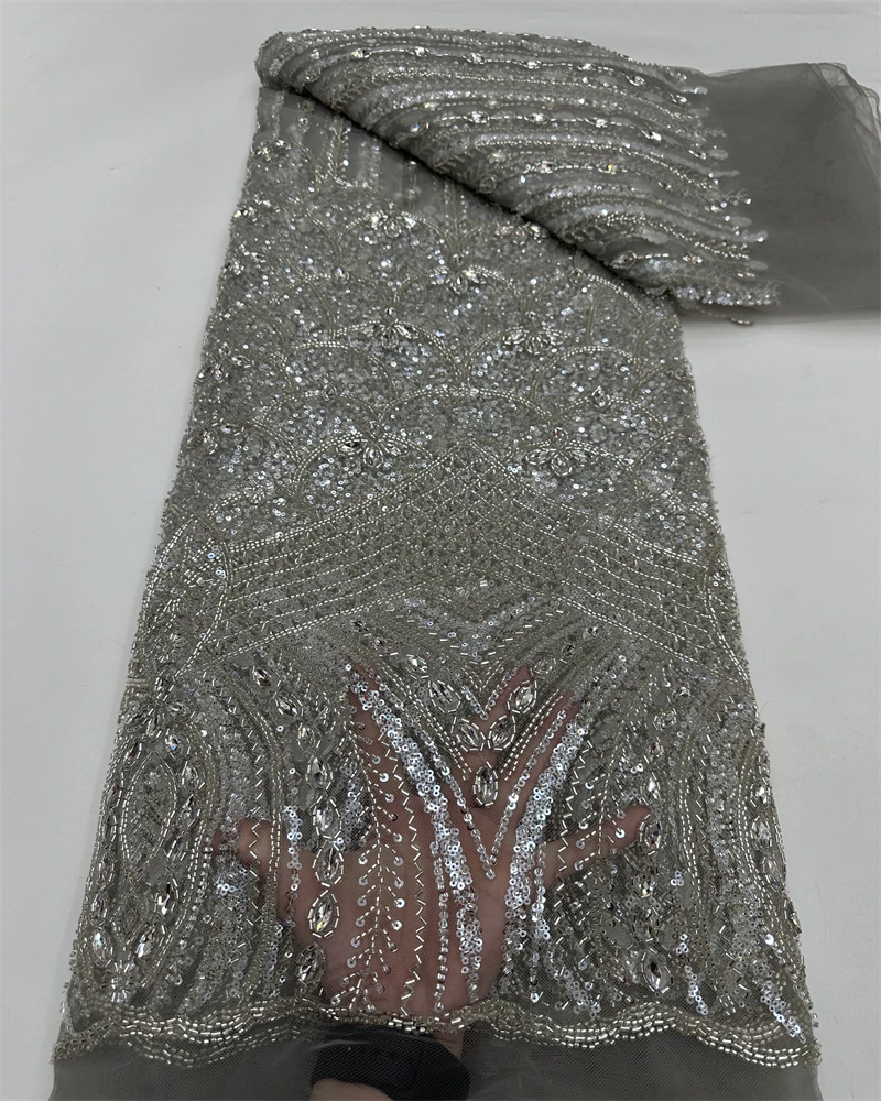 قماش دانتيل تول فرنسي أفريقي فاخر مع خرز ترتر عالي الجودة لفساتين الزفاف النيجيرية 2026 #1