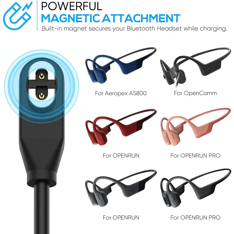 Replacement USB Power Charging Cable Compatible with AfterShokz Aeropex AS800 Shokz OpenRun OpenComm Bone Conduction Headphones