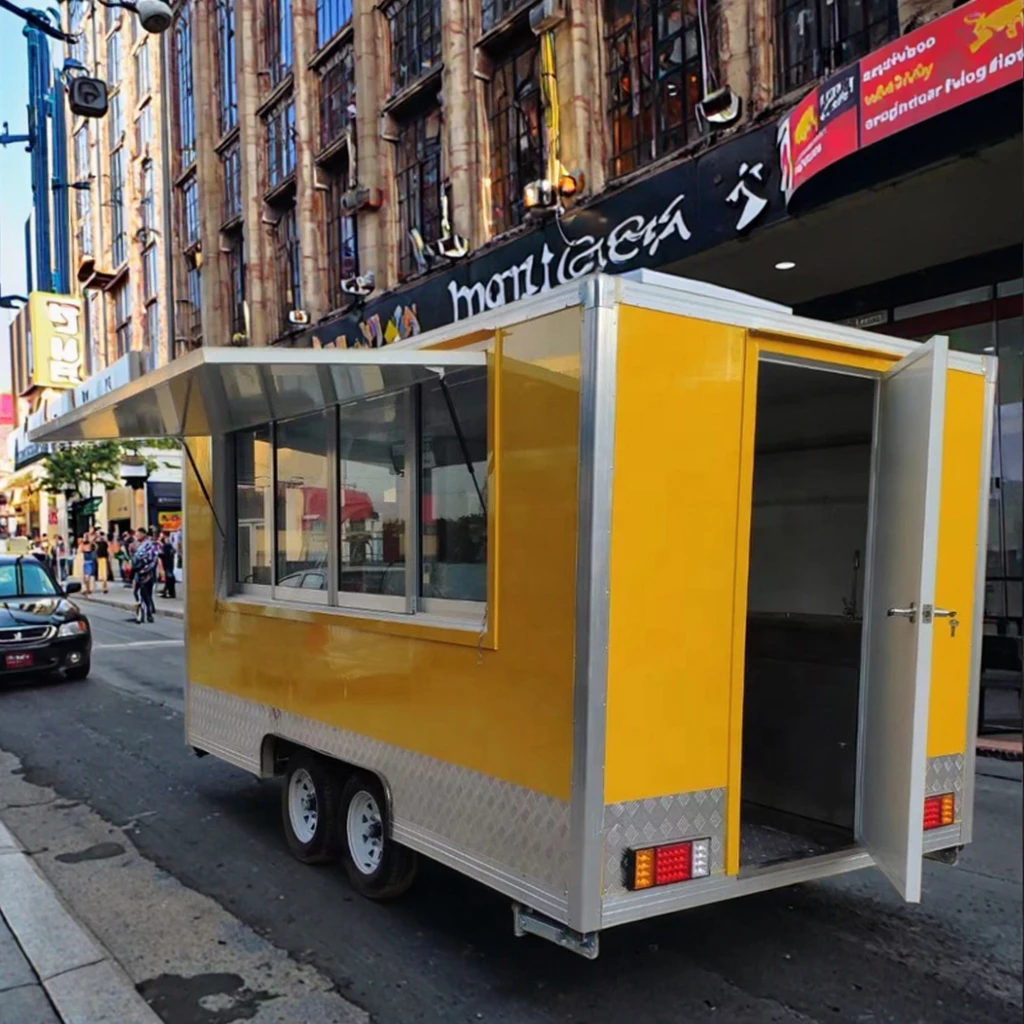 

Outdoor Catering Food Trailer Square Food Truck Juice Coffee Vending Ice Cream Cart Fryer Oven for Snack Food Fully Equipped
