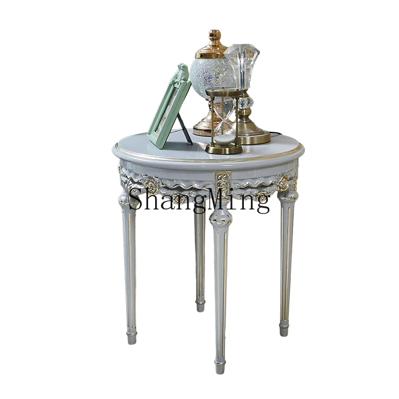 

DHY romantic solid wood carving premium round small corner table living room sofa table