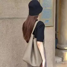 

Soft Leather Bucket Bag Large Capacity Commuter Shoulder Handbag Lychee Pattern Women's Underarm Female Ladies Versatile Handbag