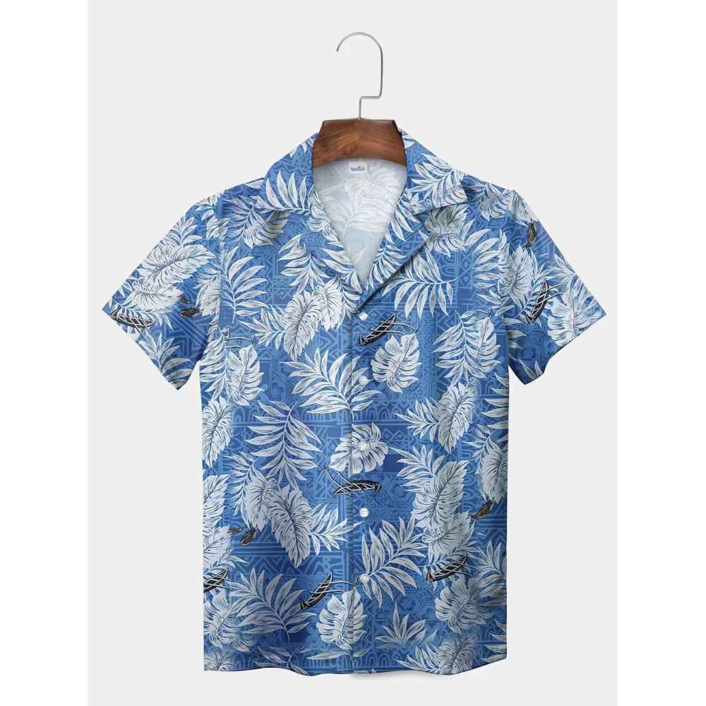 Tropical Plant Leaves Palm Tree Leaves Casual Shirt Botanical Print Light Color Shirt Pattern Men's Short Sleeve Hawaiian Shirts - Image 4