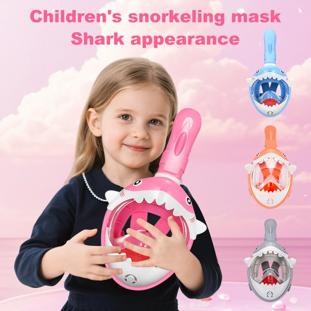 

Детская маска для подводного плавания на все лицо, силиконовая конструкция сухого кроя, широкоугольный, противотуманный, герметичный, милый детский дизайн с изображением акулы для плавания