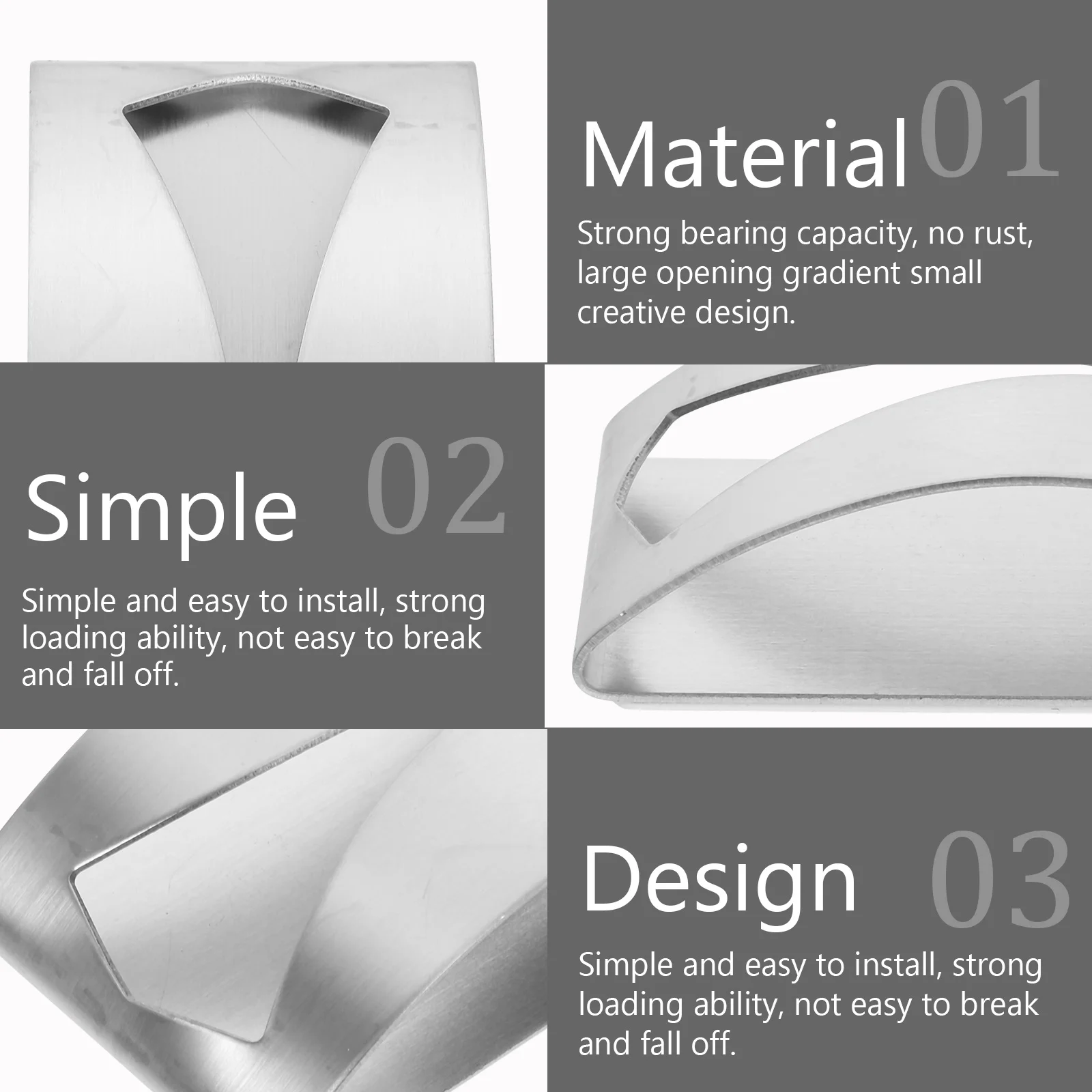 

4Pcs Wall Mounted Towel Hooks Nail-Free Stainless Steel Hanging Hooks Punching-Free Towel Storage Hook Bathroom Kitchen Durable