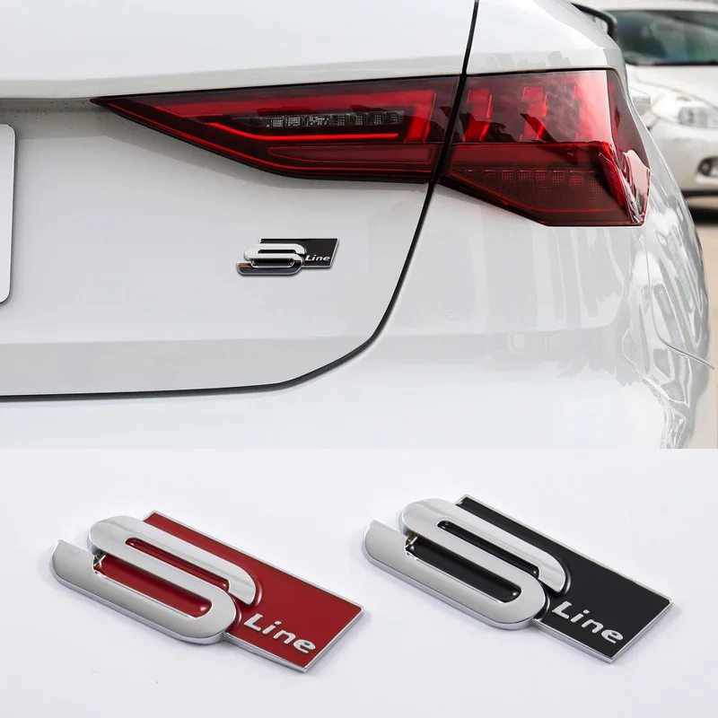 3D Big Metal Black Sline Logo S Line Emblem Car Badge For Audi A1 A3 A4 A5 A6 Q2 Q5 Q7 Q3 S3 S4 S6 TT S Line Sticker Accrssorie