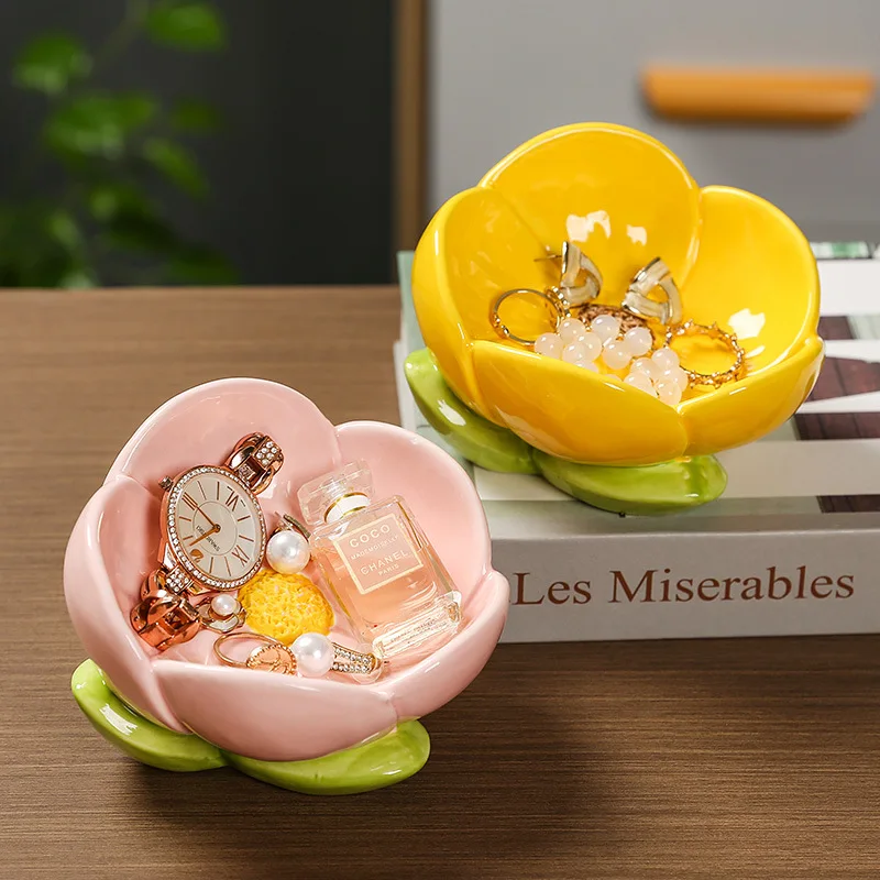 Ceramic Tulip Entryway Key Tray Jewelry Organizer Vanity Desk Catch All Home Decor Creative Gift Box