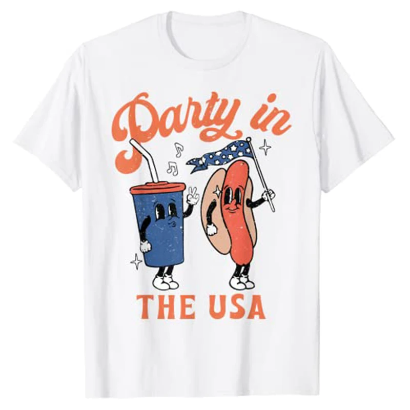 Party In The Usa Shirt Hot Dog Love-USA Funny Fourth of July T-Shirt Proud American Patriotic Citizen Clothes for Women Men Tops