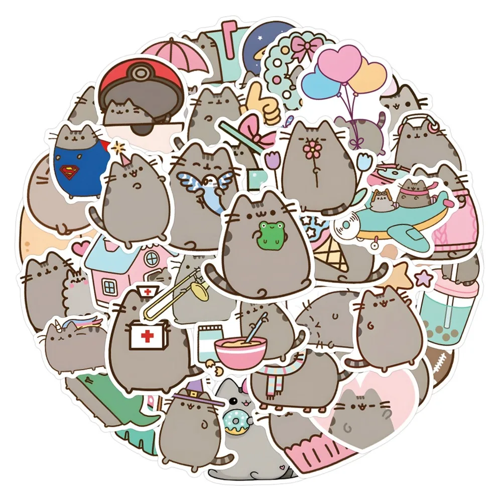 55PCS Cartoon Pusheen‌Graffiti Stickers Luggage Water Cup Mobile Phone Car School Bag Laptop Refrigerator Decoration DIY Decals