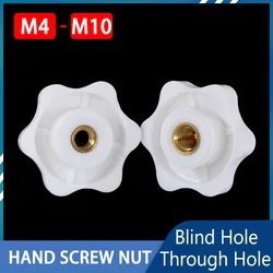 Torx Thumb Knob Nut M4 M5 M6 M8 M10 White Plum Hand Tighten Thread Nuts Plastic Handle Through Blind Hole Mechanical Fasten Kit