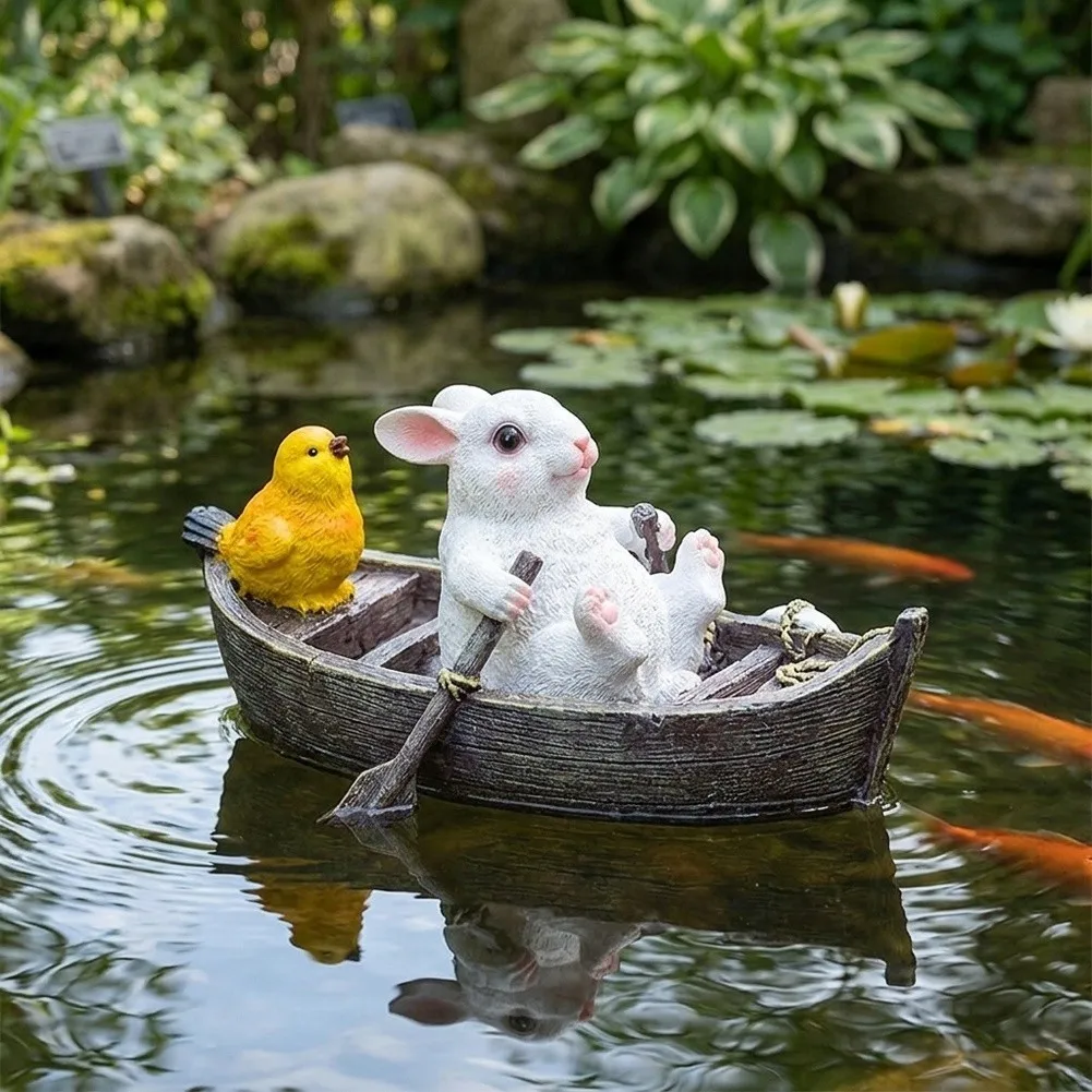 For Idyllic Water Decor Resin Fountain Decoration Buoyant Water Statue Floating Animal Decoration Garden Statue