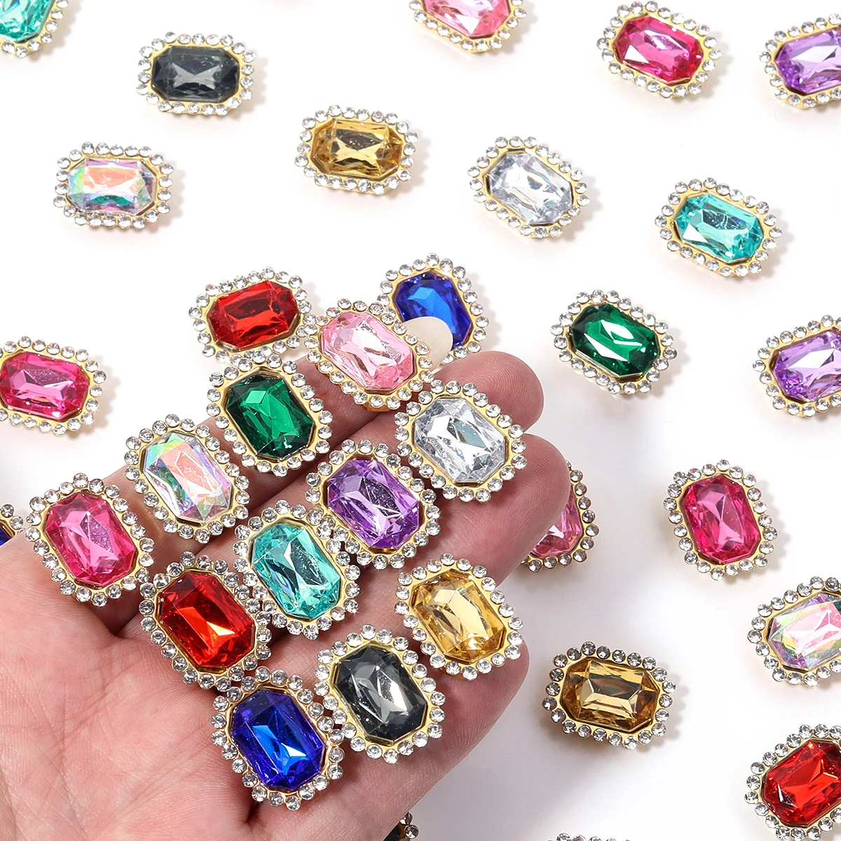 20 teile/beutel bunte Nähen auf Steinen rechteckigen Acryl Strass mit goldenen Knopf Hochzeits kleid Schmuck machen Accessoires – Detail 4