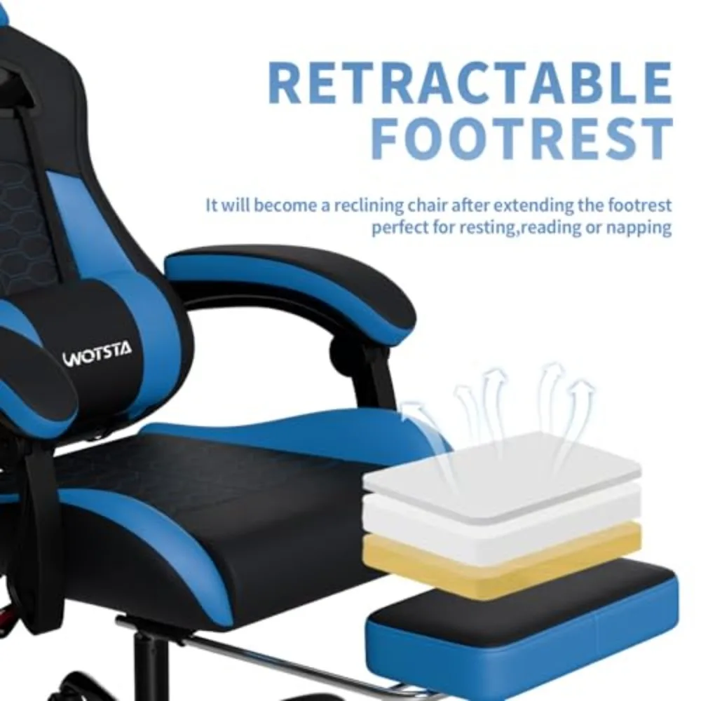 Gaming Chair with Footrest, Gaming Chairs PVC Leather Ergonomic Office Gamer Chair Headrest Lumbar Support Racing Style image 6