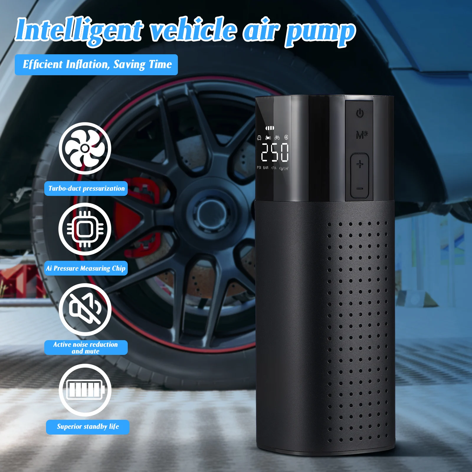 

Car Tire Inflator Compressor Quick Efficient Auto Stop Real-Time Pressure Monitoring for Cars Motorcycles Bikes