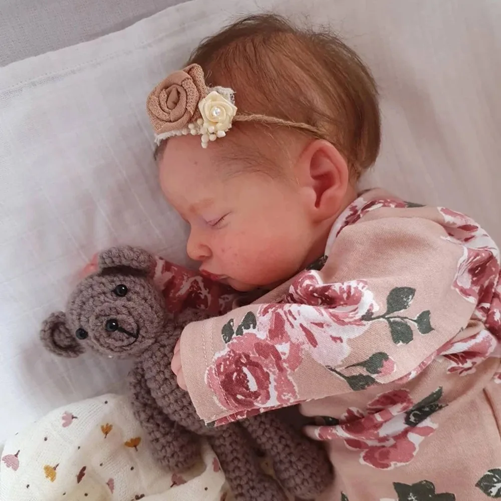 19inch Reborn Rosalie with Hand-Rooted Brown Hair Newborn Sleeping Baby Doll Girl Already Painted Veins Muñecas Bebe Reborn