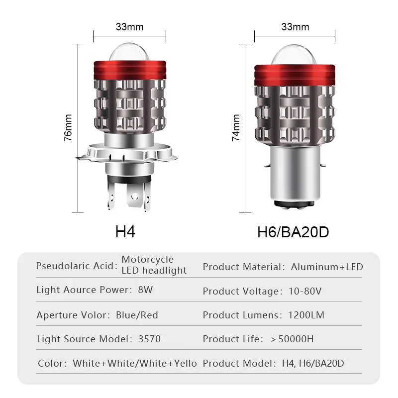 New 1pcs Universal H4 LED Motorcycle Headlight BA20D H6 Angel Eye Motor Led Bulb Motorbike Head Lamp White Yellow High Low Beam