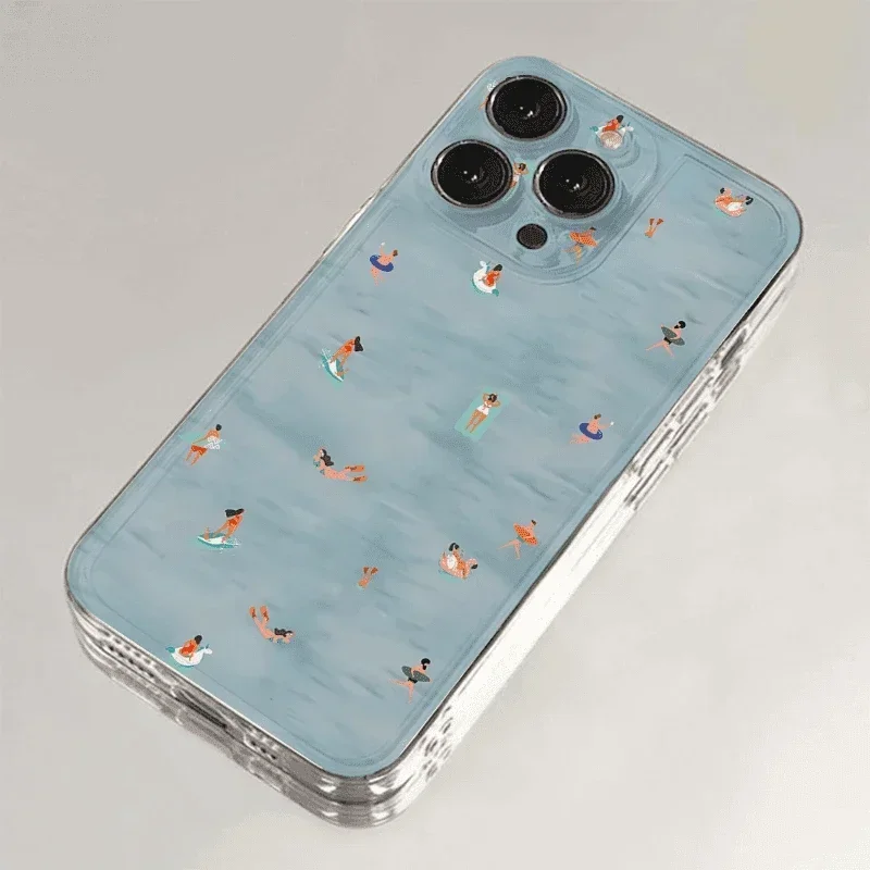

Swimming Summer Beach Baths Phone Case For iPhone 16 15 14 13 12 11 Pro Max Mini XS XSMax 7 Plus SE 16E Shockproof Covers Fundas