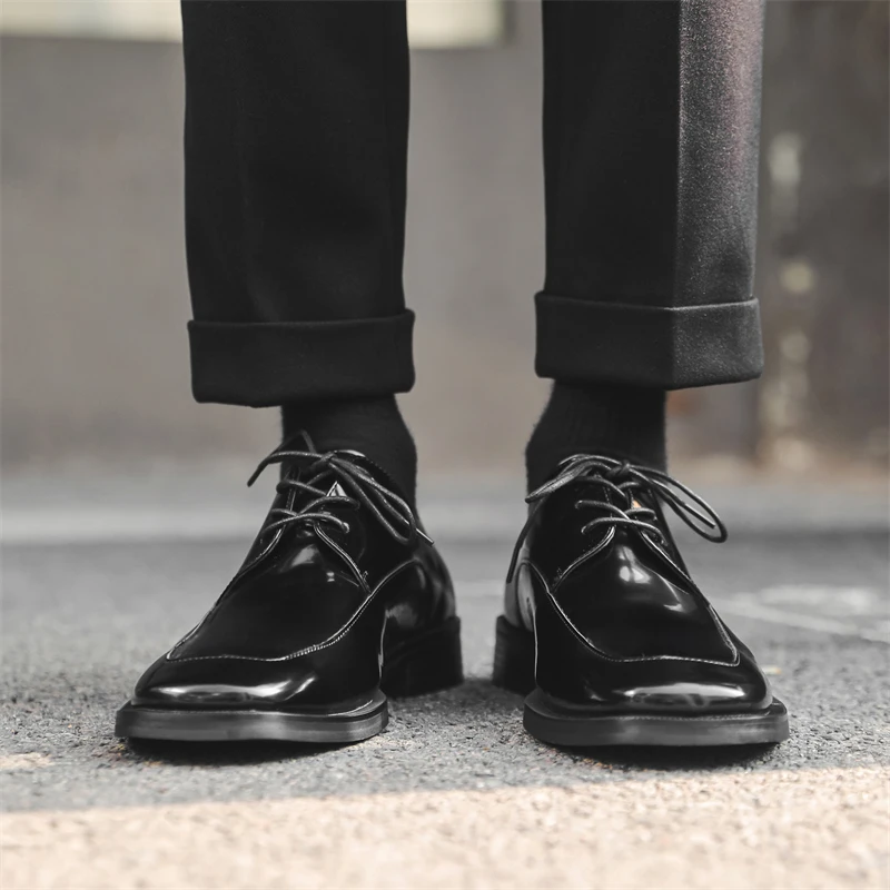 Genuine leather men's shoes Fashionable square head design style Leisure Outdoor Formal Party New Business and Office Shoes New image 3