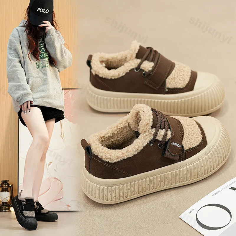 

Winter Women's Cotton Shoes 2025 New Platform Warm Plush Low Top Fashion Anti Slip Sneakers Outdoor Causal Shoes Zapatos Mujer