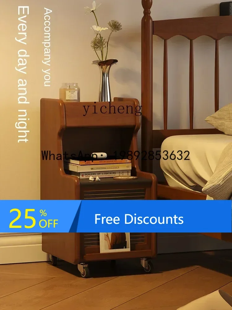 LYY Bedside Table Solid Wood Simplicity Nordic with Wheels Side Cabinet Small Apartment Movable Bedside Cabinet