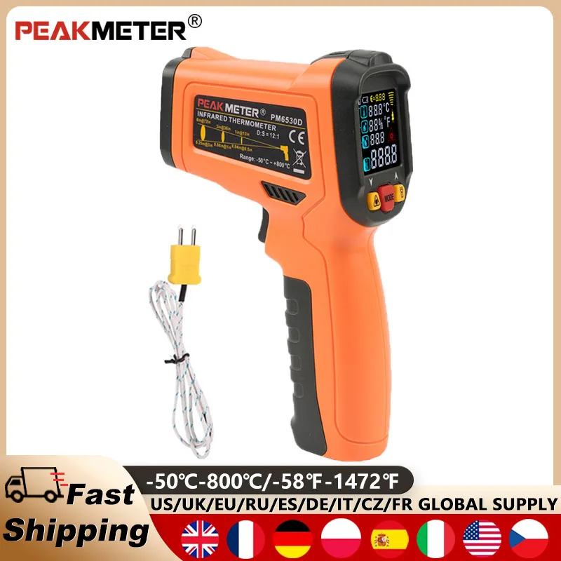 

PEAKMETER PM6530D Digital Infrared Thermometer Laser Temperature Meter Non-Contact Thermometer LCD Handheld IR Gun Thermometer