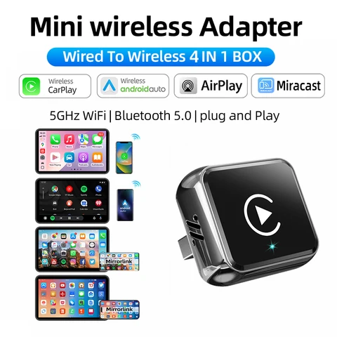 Беспроводной Адаптер CarPlay 4-в-1 С USB-разъемом, Wi-Fi, Bluetooth Для iPhone, Android Auto