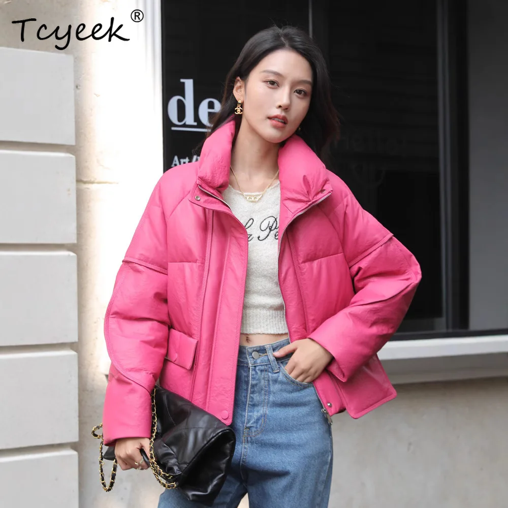 Tcyeek Schaffell Weiße Gänsedaunen Herbst Winter Stehkragen frauen Aus Echtem Leder Jacke Jaqueta De Couro Legítimo Feminina