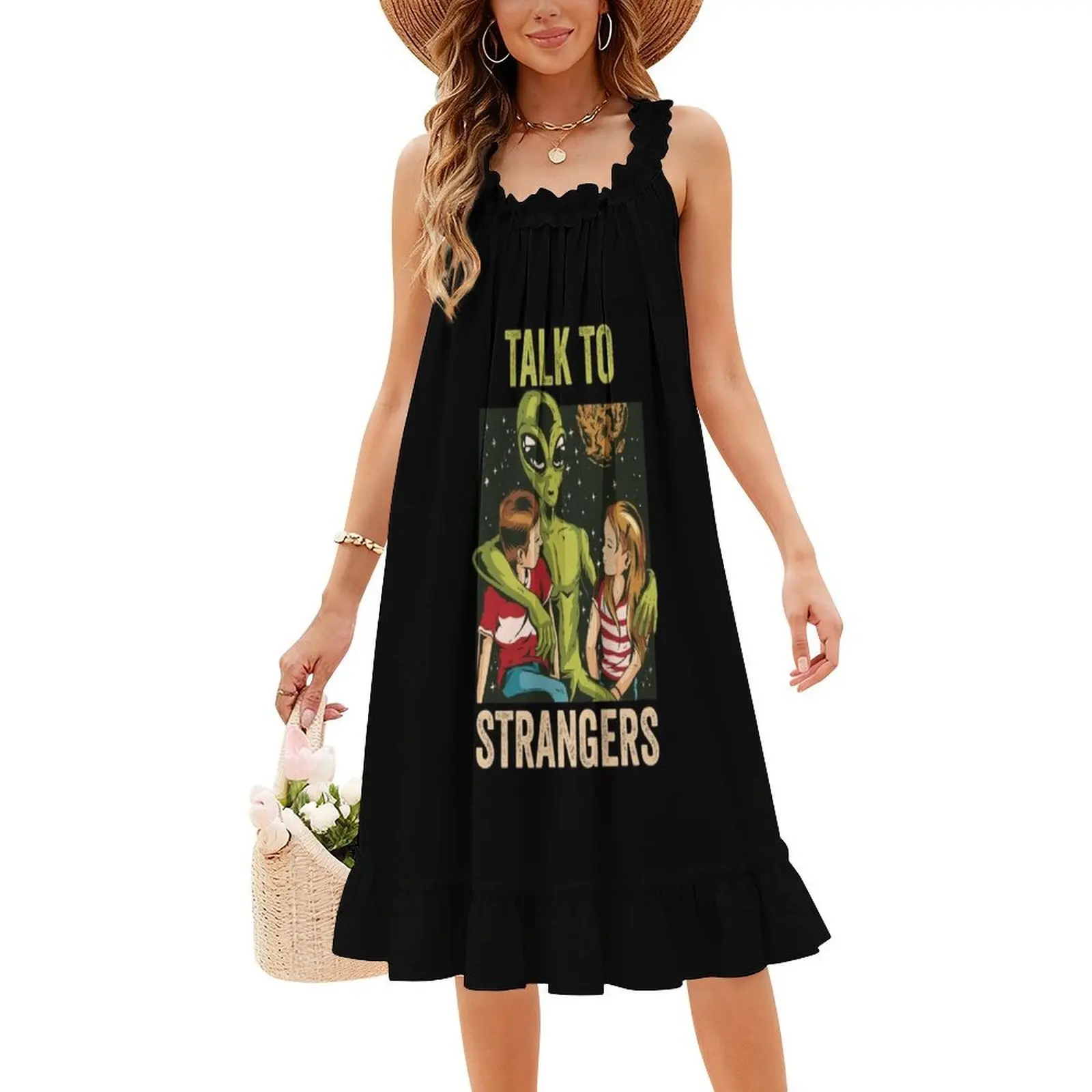 فستان بوهيمي عتيق يتحدث إلى الغرباء بأكمام منتفخة أو خيارات بدون أكمام للنساء فستان 80S 70S Stranger Talk To Ufo Science #4