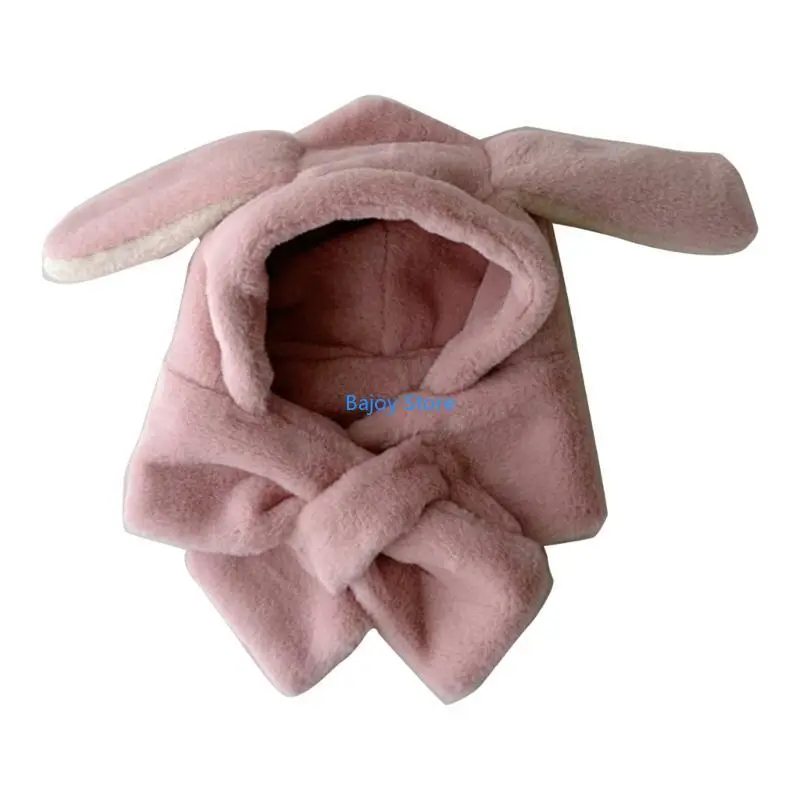 

63HE Warm Hat Scarf Plush Windproof Integrated Neckerchief Cartoon Earflap Winter Bonnet Thickened Baby Hat