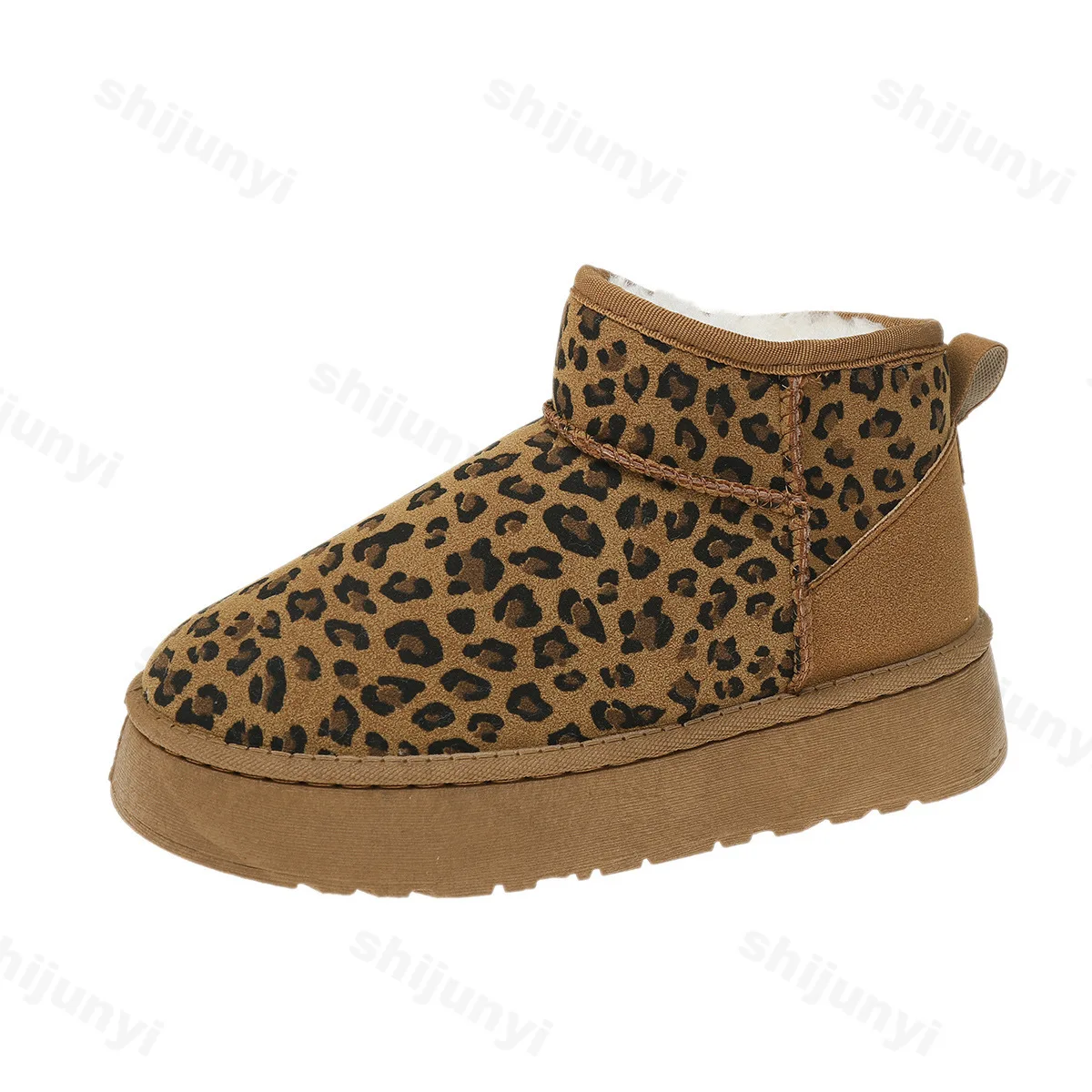 Leopard Print Suede Snow Boots Woman Platform Ankle Boots 2024 Winter New Thickened Plush Warm Cotton Shoe Women Short-Tube Boot