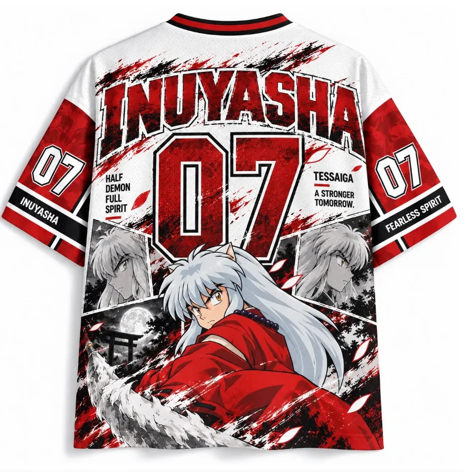 The Quirky and Tongue Teasing Inuyasha Is Paired with A Multi Grid Manga Storyboard Printed Breathable Mesh Anime Jersey.