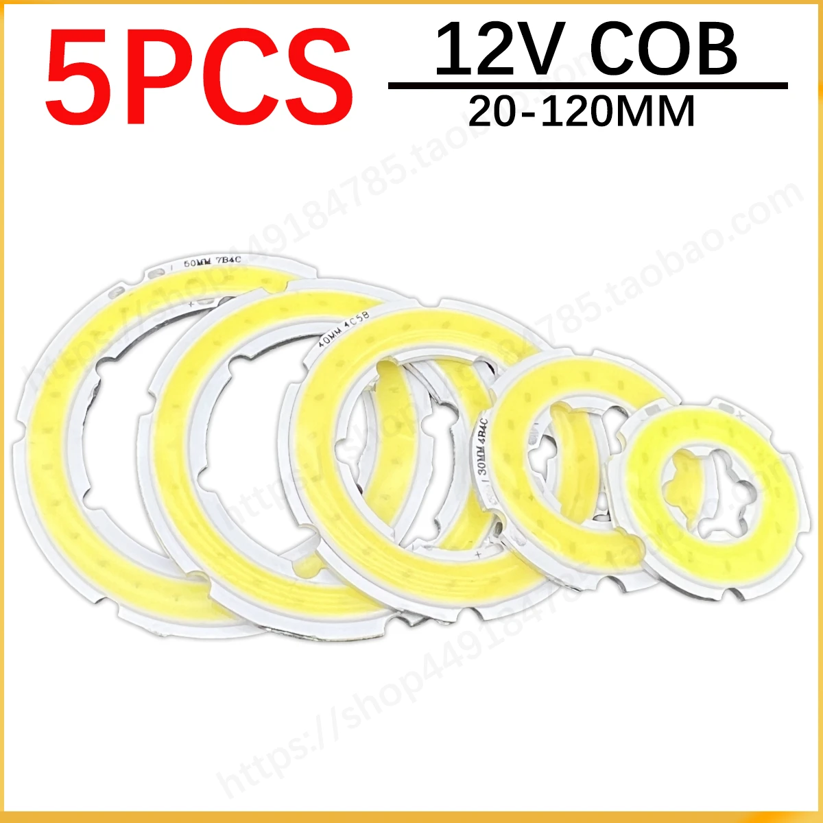 

5 шт. COB LED чипы, 12В, для «ангельских глаз», кольцевые, 2.5-13Вт, 20-120мм, источник света для DIY рабочих ламп