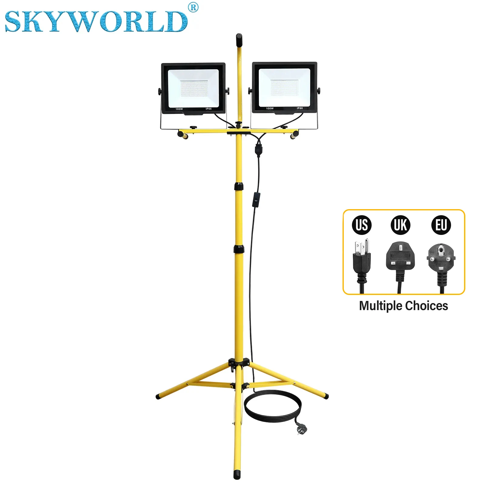 skyworld led luz de inundacao com suporte telescopico ajustavel do tripe do metal luz do trabalho interno e exterior ip66 2x100w 5000k 01