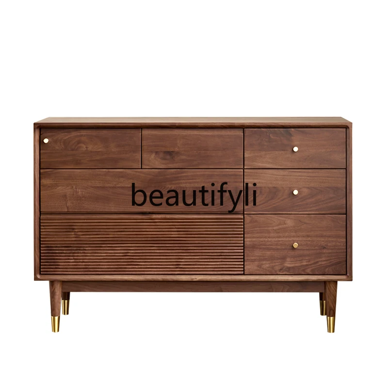 

North American black walnut eight-bucket cabinet log locker medieval Nordic bedroom bedside cabinet