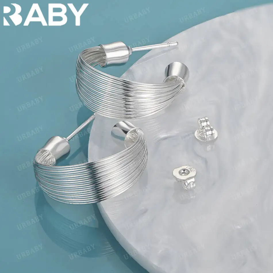 

URBABY 925 Sterling Silver Glossy Curves Stud Earrings For Women Simple Grace Fashion Jewelry Party Birthday Gifts Wedding