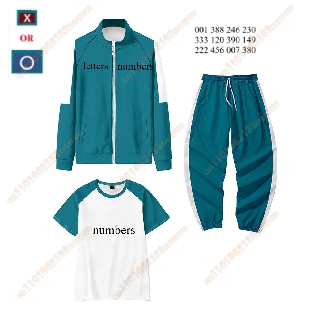 MINISO, 3 шт., карнавальный костюм 456, 230 001, спортивный костюм Таноса, куртка, футболка, брюки, костюм для подростков, толстовка с цифрами, костюм для женщин и мужчин