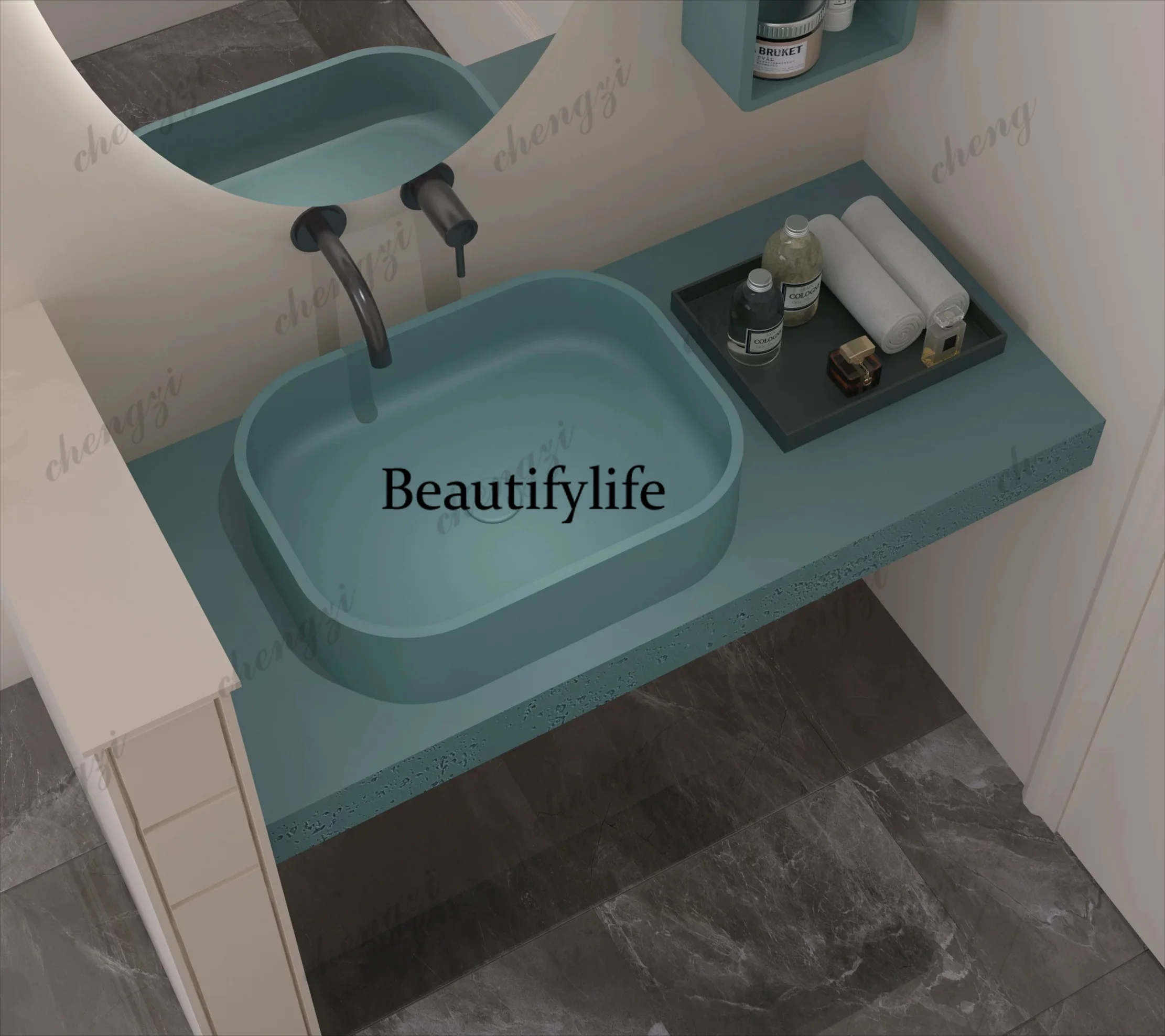 Medieval style table basin integrated basin household hotel bathroom small apartment, washing table, square
