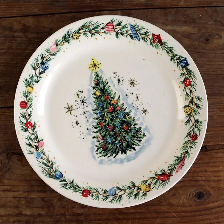 

New Christmas Series Ceramic Tableware Size Plate Plate Dish Elk Christmas Tree Pattern Tableware