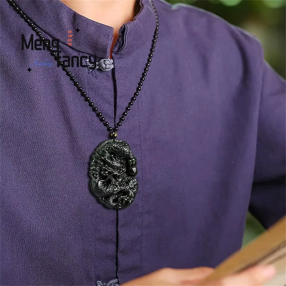 المواد الطبيعية القديمة Hetian الأخضر اليشم الهيجمونيك زودياك التنين قلادة من اليشم رائعة الحرف اليدوية الفاخرة جودة مجوهرات الأزياء